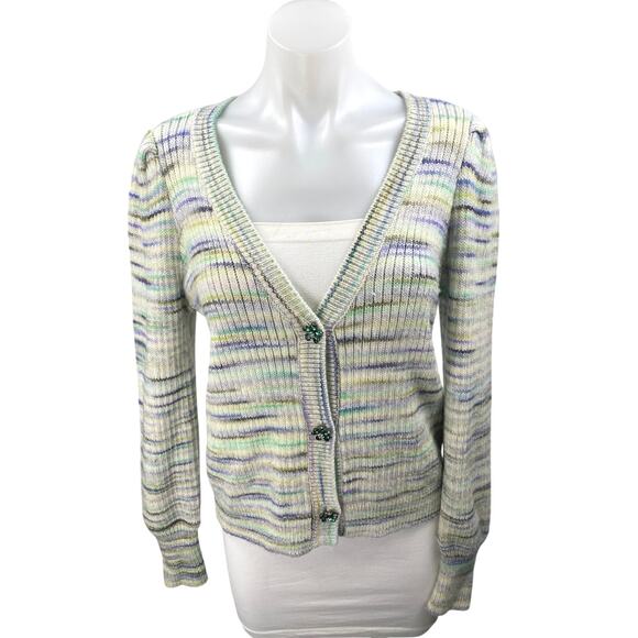 Sundays Multicolor Striped V-neck Jeweled Button Long Sleeve Cardigan Sweater S - Picture 1 of 5